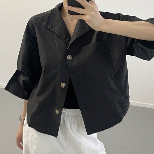 샵앤 낭만 여성 7부 뒷단추 자켓블라우스 CAT-WBL-12131-블랙