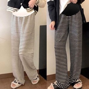 알티피아 예쁜 편한 여성 스트라이프 와이드팬츠 밴딩 바지 WE5DDBD