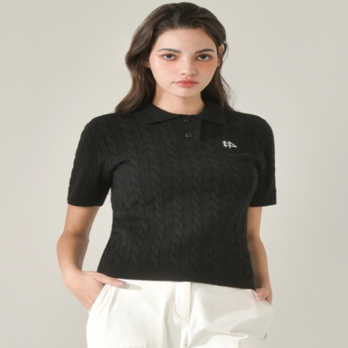 LF 더블플래그 여성 꽈배기 조직 반팔 스웨터 DWSW4D512BK