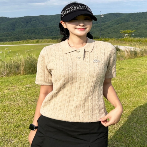 LF 더블플래그 여성 꽈배기 조직 반팔 스웨터 DWSW4D512I2