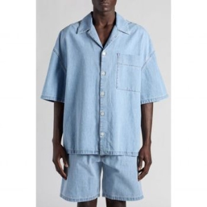 보테가베네타 Bleached 데님 청 캠프 셔츠 4946 라이트 Bleach 9225834 96242354