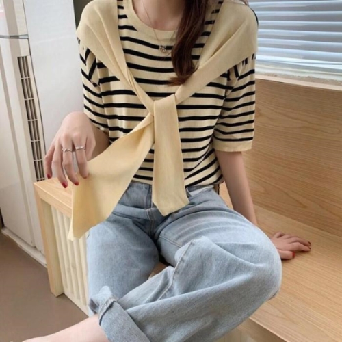 수프 오노마 ONM 가벼운니트 페이트숄 라이프패턴 여름 반팔티셔츠 15452384
