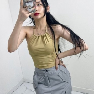 나일론 스판 크롭 홀터 스트링 나시 탑 5color WD9E469