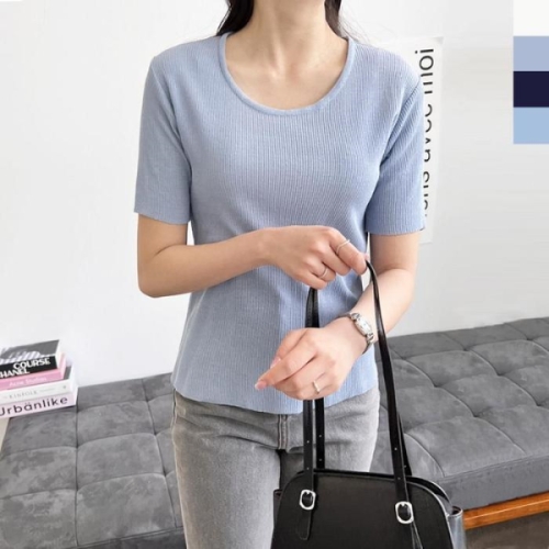 오노마 ONM 여름 잔골지 여성 반팔니트 슬림한 라인 코디룩 20대 15415729