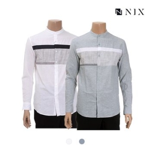 닉스 남성 코튼린넨 3도 블록 헨리넥카라 셔츠_FNNECSL112P