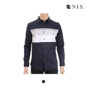 닉스 남성 코튼린넨 3도 가로블록 기본카라 셔츠_FNNECSL106P