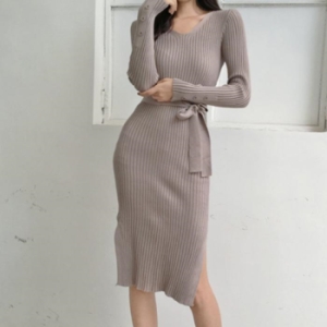 더블디 여성 슬림핏 골지 패턴 디자인 원피스 DS롱원피스 17310151