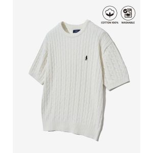 예일 3천원 결제혜택HERITAGE DAN CABLE SHORT-SLEEVE ROUND KNIT IVORY 239005