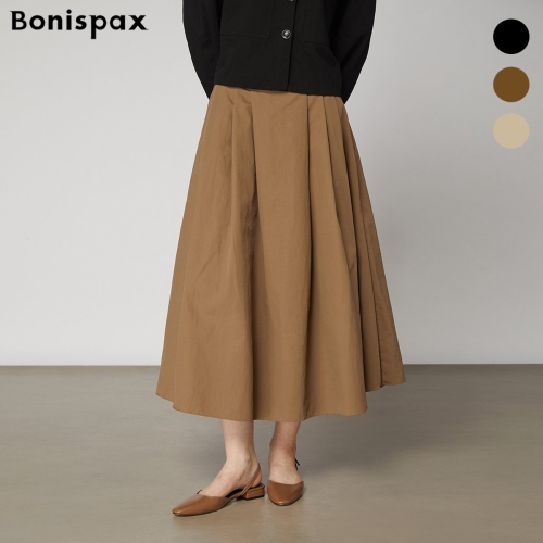 보니스팍스 백 밴딩 쓰리 핀턱 풀 스커트 XO7SK008M0