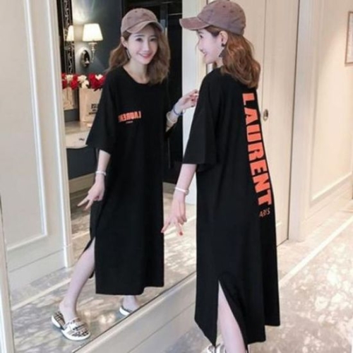 에이치플러스몰 S15620/박스핏 등레터링 면반팔롱원피스/면