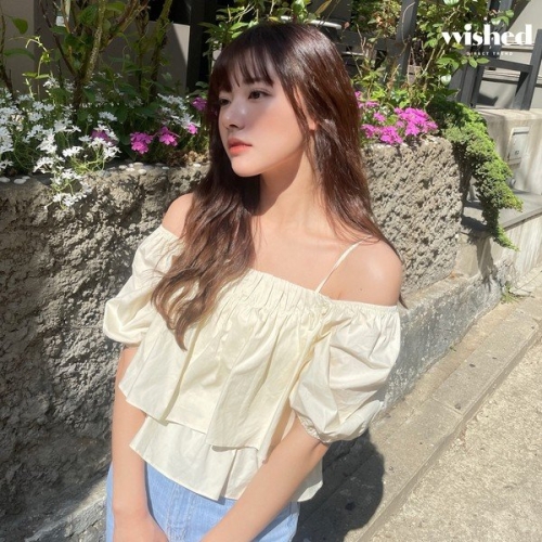 위시드 투웨이 오프숄더 프릴 코튼 블라우스 WIAABL189