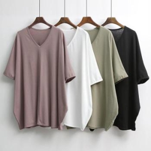 강물처럼 빅사이즈루즈핏티 E027L407 포텐절개브이넥박시롱티 IL S17456020