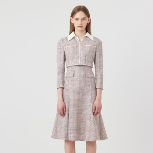 라인(LINE) 배색카라 트위드 원피스 NWOPOD05