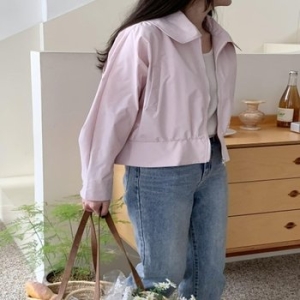 수프 CDJ4E4B텔미르 나일론 분홍색 주름디테일 아이보리 링 점퍼 여성