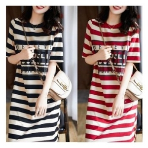 수프 CCO48E3그라디 썸머 줄무늬 긴원피스 데일리 링 여성