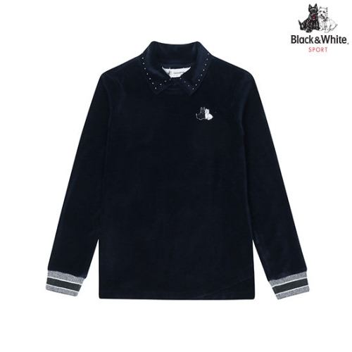 블랙앤화이트 여성 벨보아 밑단 변형 티셔츠 9322LXSC_GREY