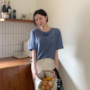 수프 KHT71DB븐루하 티셔츠 크루넥 링 캐주얼 여성 썸머 매듭
