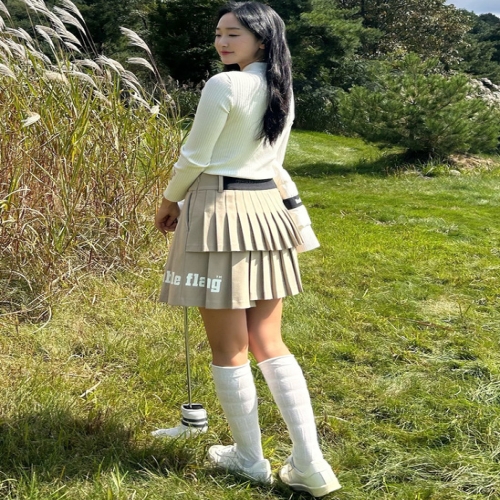 LF 더블플래그 여성 옆선 로고포인트 이중 플리츠 스커트 DWSK4D611I2