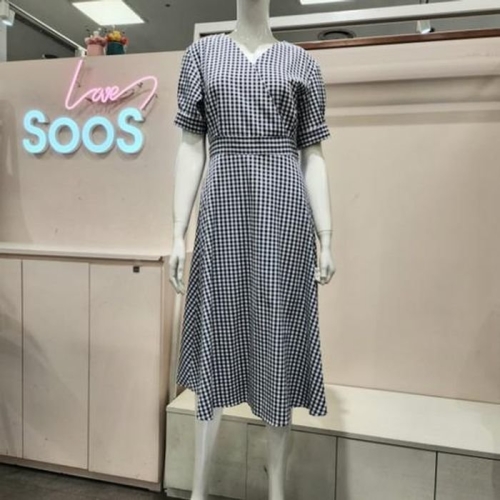 SOOS 체크V넥원피스 S242NOP515 네이비