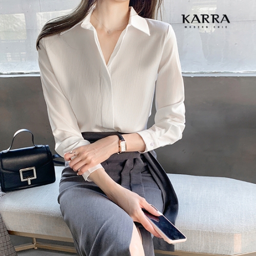 KARRA 라이브쇼핑 오버플랩카라블라우스 A3F0268 트렌디한 쇼핑리더
