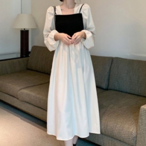 오노마 ONM 화이트 봄 여름 격식 소개팅룩 산뜻한 긴팔 롱원피스 17776105