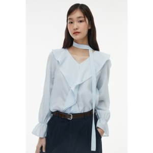 LAP 브이넥 프릴 타이끈 블라우스 AQ1WB344