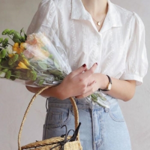 오노마 ONM 러블리 플라워 도트 패턴 시스루 블라우스 17772787