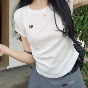 오노마 ONM 하트 자수 옆라인 셔링 슬림 반팔티 17772783