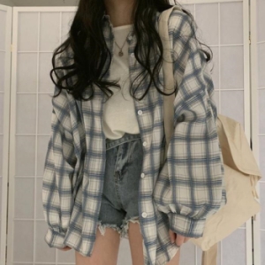 오노마 ONM 루즈핏 블루 체크 긴팔 셔츠 17772798