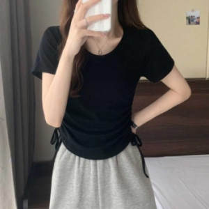 오노마 ONM 여성 반팔 티셔츠 옆스트링 셔링 U넥 데일리 여름 17772761