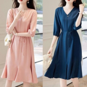 오노마 ONM 러블리 스타일 여자 쉬폰 브이넥 반팔 원피스 17774487