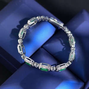 스털링  에메랄드팔찌 Luomansi 여성용 에메랄드 다이아몬드 팔찌 100S925 실버 주얼리 기념일 선물 5x7mm 1