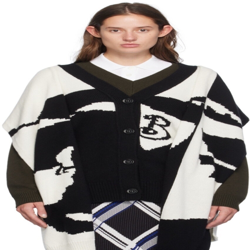 버버리 블랙 화이트 EKD 가디건 242376F063001