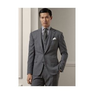 폴로랄프로렌 NWT 2495 Purple Label Tailored Striped Grey Wool Suit Blazer Sz 44 8..