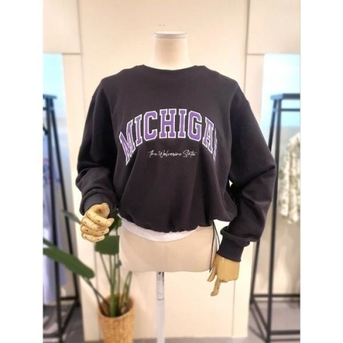 미스칸트 KETSO911BK_미시건 밑단 스트링 맨투맨 블랙