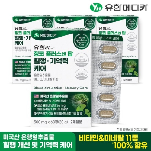 유한메디카 징코 플러스 엔 탑 혈행 기억력 케어 500mg 60정