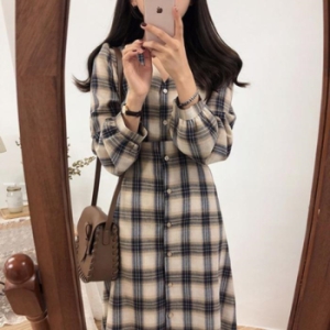 오노마 ONM 여성 캐주얼 베이직 컬러 체크무늬 원피스 10585313A