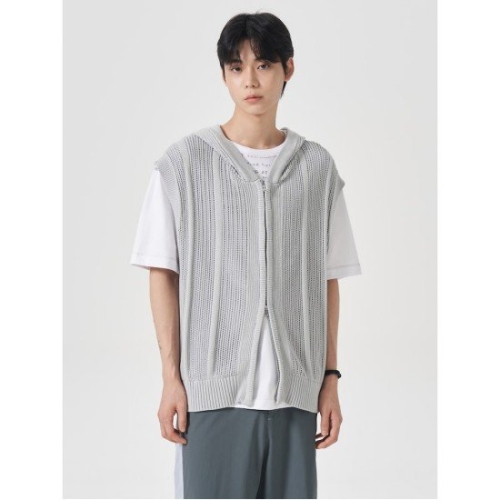 에잇세컨즈 21485AAY22 세로조직 집업 베스트 라이트 그레이