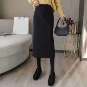 오노마 ONM 여성 뒷트임 니트 미디스커트 허리밴딩 포근 롱스커트 12514226