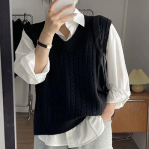 오노마 ONM 여성 꽈배기 니트 니트 조끼 레이어드 12072456