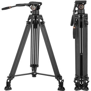 헤드  Cayer BV25LH 비디오 삼각대 시스템 74인치 탄소 섬유 전문가용 헤비 듀티 카메라 키트 유체 드래그 가