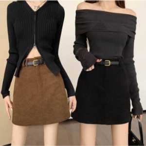 오노마 ONM 여성 겨울 코듀로이 골덴 A라인 미커트 짧은 치마 12081548