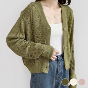 오노마 ONM 펀칭 브이넥 니트 가디건 여성가디건 봄가을 18279772