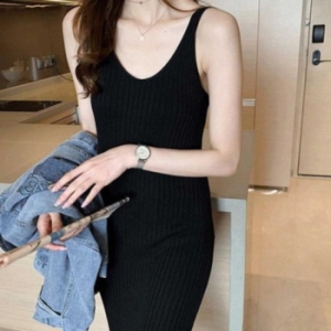 오노마 ONM 골지롱원피스 슬림핏 보이는 20대옷 브이넥 긴나시 날 11876930