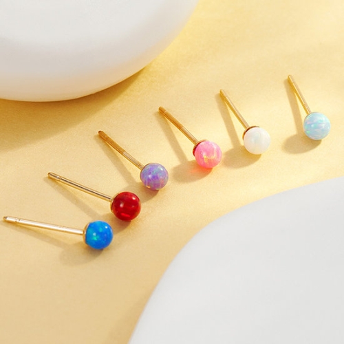 비앤비골드  14K 오로라 오팔 볼 귀걸이 3mm 한쌍 JAE40523