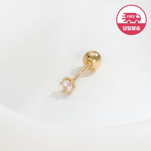 비앤비골드  14K 심플 육발 큐빅 피어싱 2mm 한쪽 JAE40480
