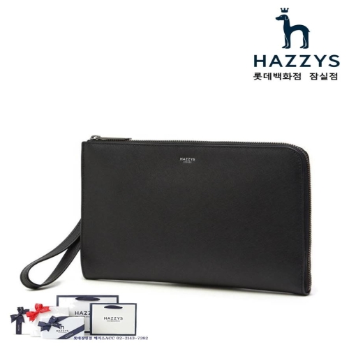 헤지스 ACC HJHO3E625.BK_남성용 블랙 소가죽 화이트로고 지퍼형 클러치백