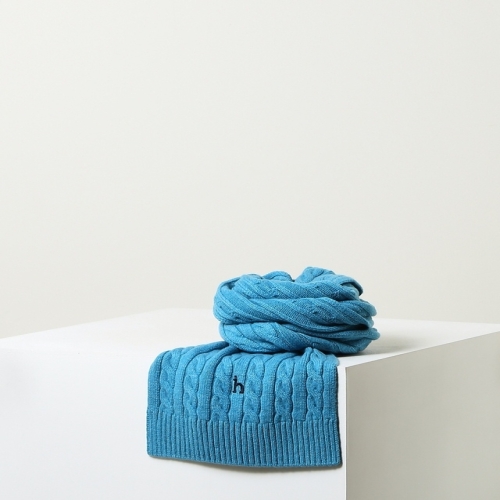 헤지스 남성 블루 짜임패턴 울 머플러_HZMU4F104B3