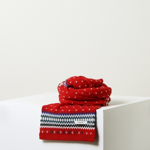 헤지스 남성 레드 패턴 울 머플러 HZMU4F105R2