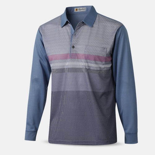 아즈바이 중년 남성 면혼방 긴팔 카라 티셔츠 NSA102 봄 가을